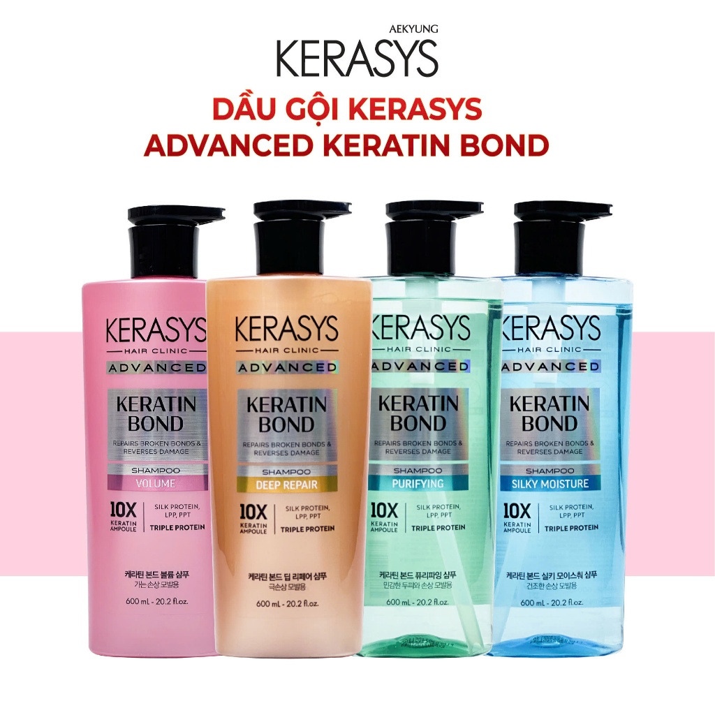 Dầu gội Kerasys Advanced Keratin Bond Hàn Quốc phục hồi chuyên sâu tóc hư tổn chẻ ngọn ngăn gãy rụng