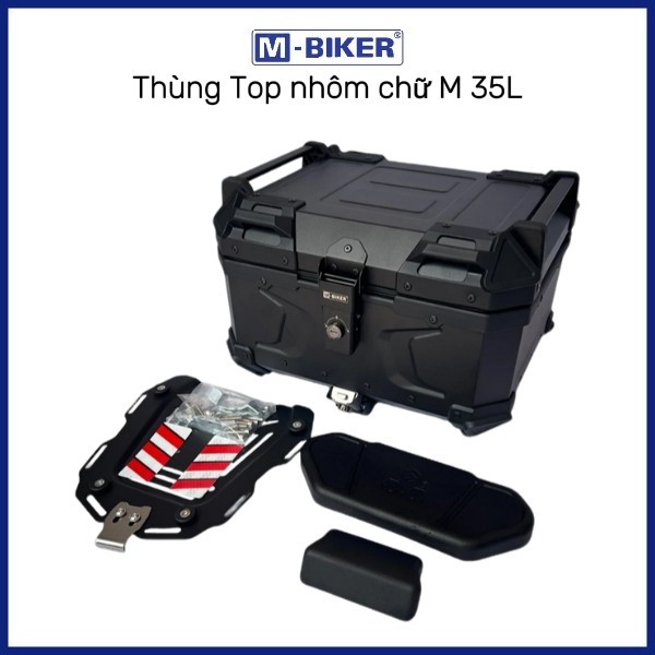 Thùng nhôm xe máy 35L chữ M, Thùng nhôm 35L Mbiker