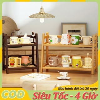 Giá đựng đồ để bàn mây tre đan 2-3 tầng có thể đặt cốc trong chậu Ổn định không biến dạng Nhà bếp Kệ