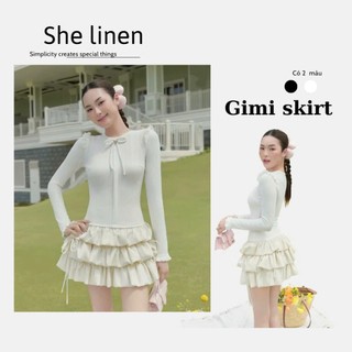 GIMI SKIRT - Chân Váy Bèo Tầng Thắt Nơ Chất Kaki Wash She Linen