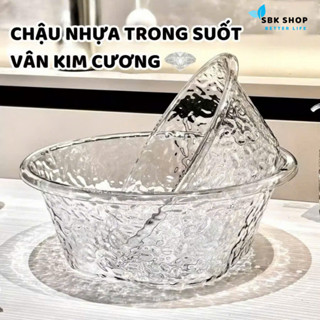 Chậu Nhựa Trong Suốt Đa Năng Vân Kim Cương Chất Liệu Acrylic Cao Cấp Có Móc Treo Tiện Lợi