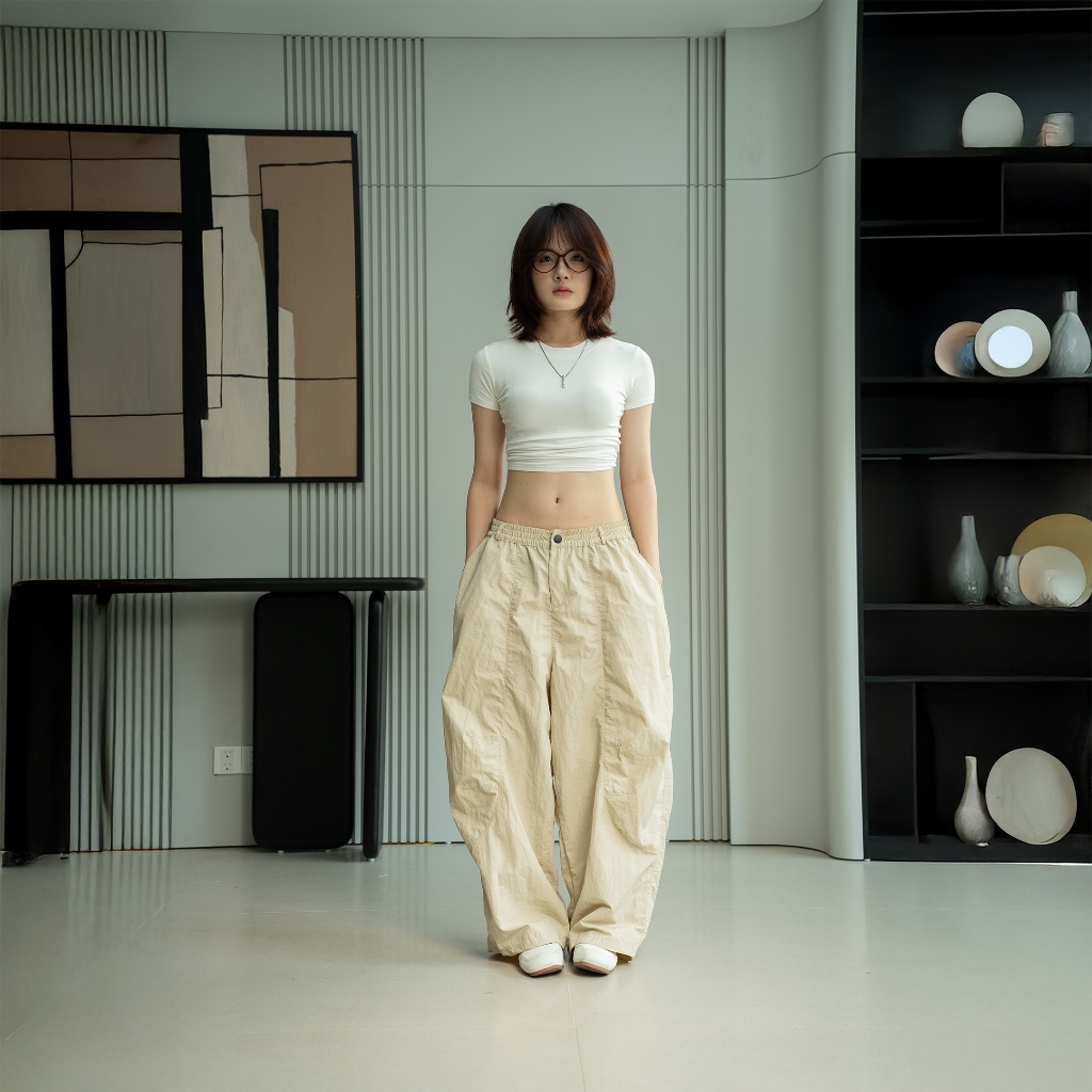 Quần dài ống rộng form Wide-leg pants chất vải gió nhăn THEM Studio, quần dài ống rộng unisex basic street style
