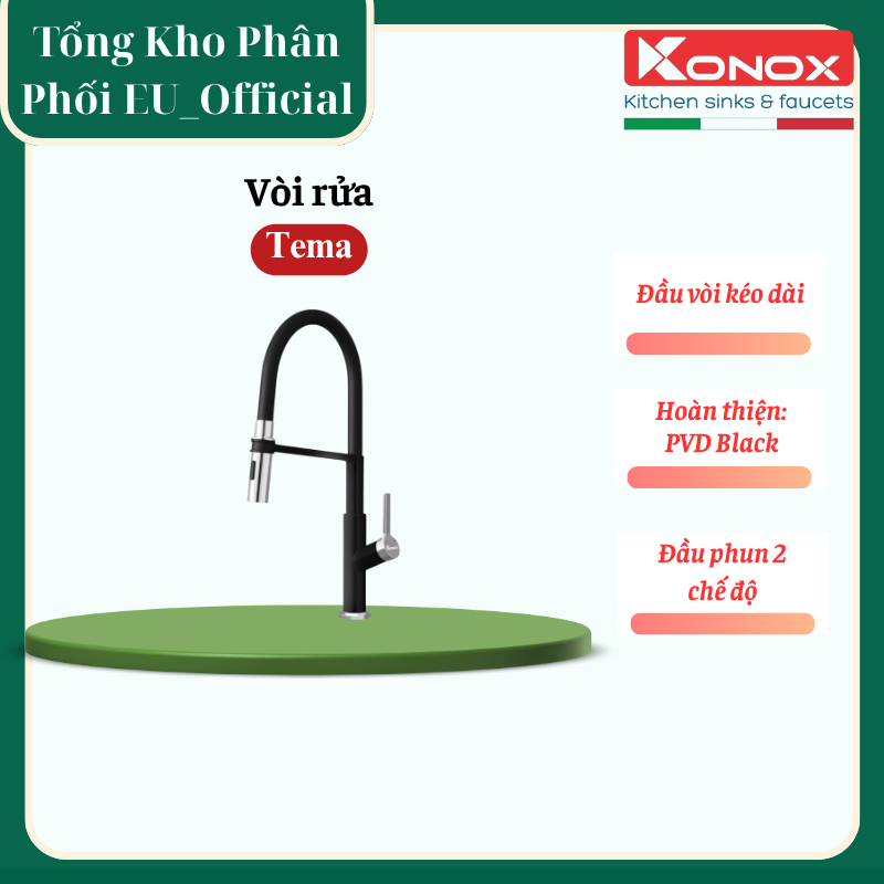 Vòi Rửa Bát Konox Tema Black/Chrome/Nickel Thiết Kế Sang Trọng - TKEU