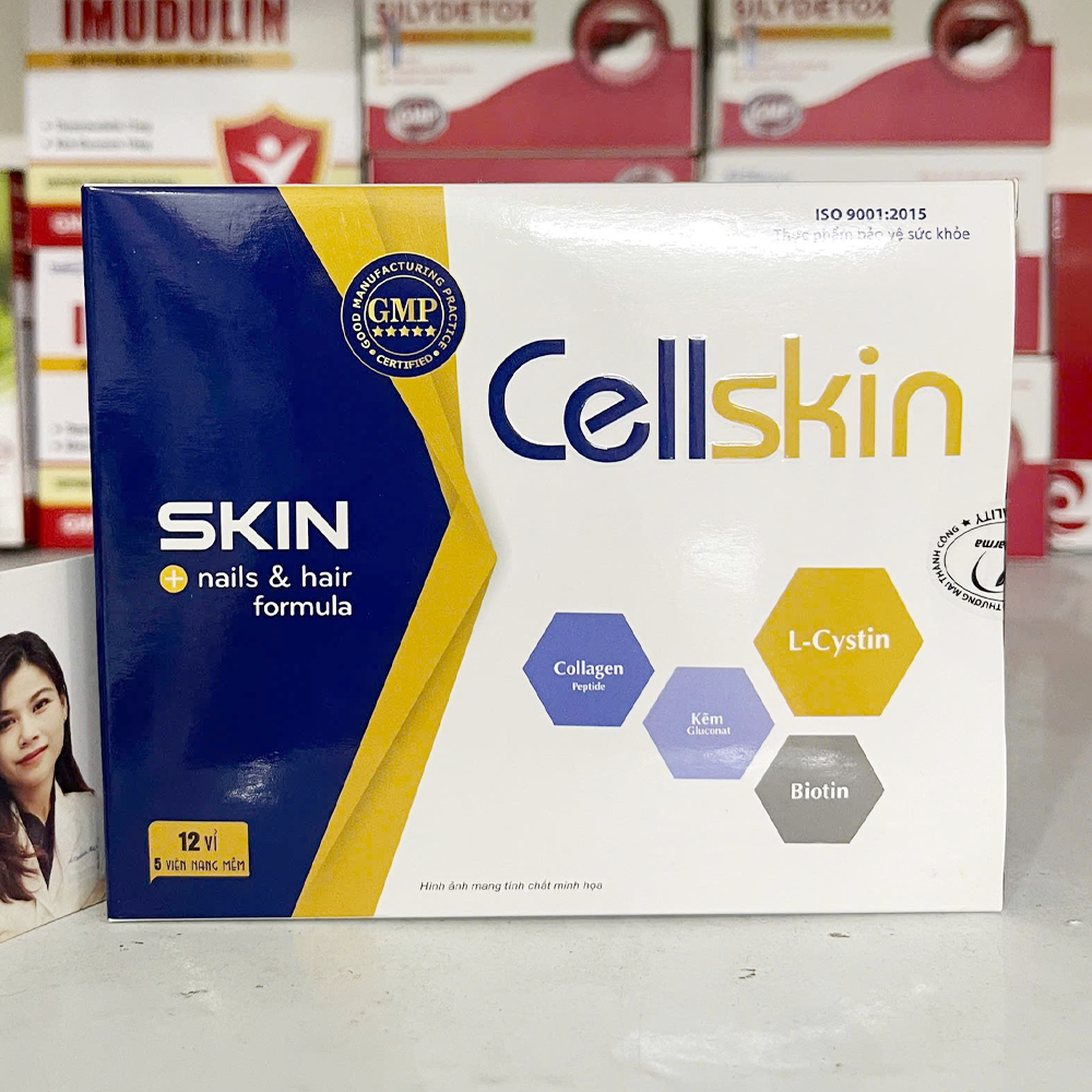 Cellskin - Viên uống đẹp da, tóc, móng, L-cystin, Biotin, Collagen, Kẽm, Vitamin B6, B5 hộp 60 viên