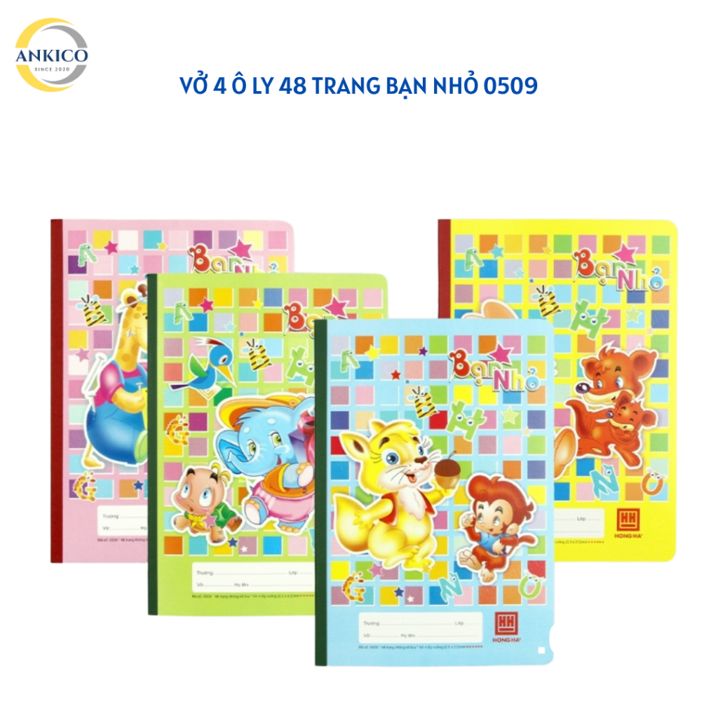 [ANKICO x HỒNG HÀ] Combo 5 quyển vở 4 ô ly 48 trang  Bạn Nhỏ 0509 Hồng Hà màu ngẫu nhiên