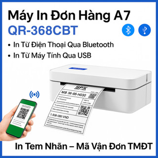 Máy In Đơn Hàng A7 QR-368CBT | In Từ Điện Thoại Bluetooth USB | In Mã Vận Đơn TMĐT – Tem Nhãn