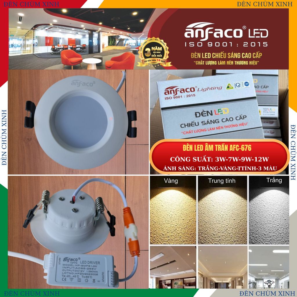 [ ĐÈN CHÙM XINH  ] Đèn led âm trần, đèn downlight chính hãng(0526) ANFACO AFC-676/3W/7W/9W/12W