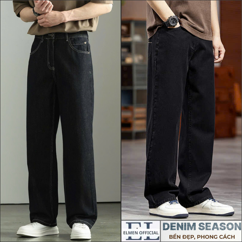 Quần Bò Nam Đen Ông Suông ĐT01 Dáng Baggy Jean Nam màu Đen Smoke Ống Rộng Chất Demin Phong Cách Hàn Quốc Top 2025- Elmen
