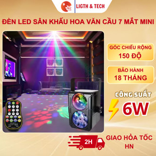 Đèn LED sân khấu hoa văn cầu 7 mắt mini Đèn bay  quán bar phòng hát KTV Cảm biến âm thanh Hiệu ứng 4 màu LED nhỏ gọn