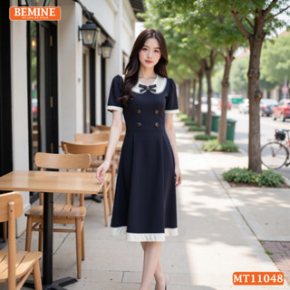 Đầm thiết kế BEMINE cổ sen viền ren có cúc dáng chữ A phù hợp đi chơi-MT11048