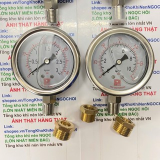  Đồng Hồ Đo Áp Suất  Có Dầu  Máy Nén Khí Thủy Lực Phi 63MM  kèm lơ chuyển đổ ren  ẢNH THẬT 