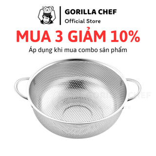 Rổ inox lỗ nhỏ 1 quai / 2 quai Gorilla Chef rửa đựng rau củ, vo gạo có quai treo vô cùng tiện lợi