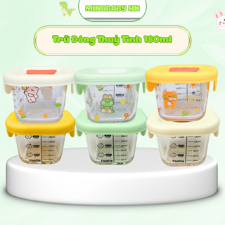  Hộp trữ đông thủy tinh đồ ăn dặm cho bé có vạch chia 180 ml sắc nét Hũ thuỷ tinh trữ đông đựng đồ ăn nhiều màu 