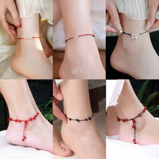 Lắc chân nữ hạt đá, vòng đeo chân gắn chuông bạc cá tính thời trang