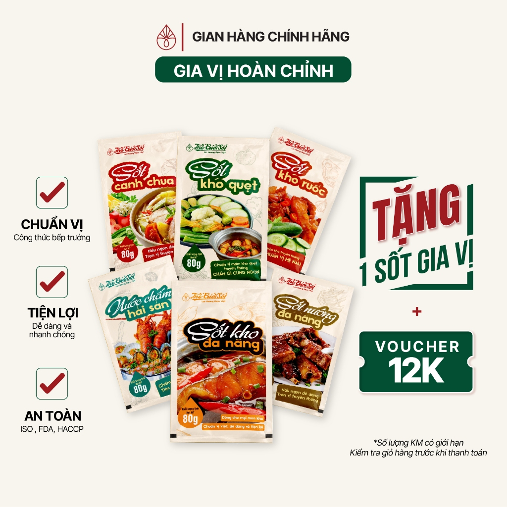 Sốt Gia Vị Gói 80gr THẾ GIỚI SỐT Gia Vị Nấu Ăn Hoàn Chỉnh Xào Kho Thịt Cá Ướp Nướng Canh Chua Đậm Vị