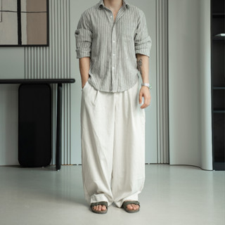 Quần dài ống rộng dáng phồng linen trousers thoáng mát bigsize THEM Studio, quần dài unisex form rộng basic street style