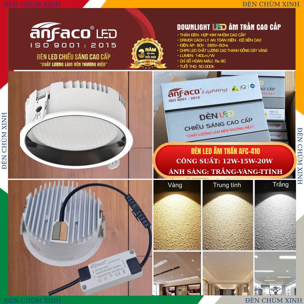 [ ĐÈN CHÙM XINH ] Đèn led âm trần, đèn âm trần downlight AFC-410/12W/15W/20W chính hãng ANFACO