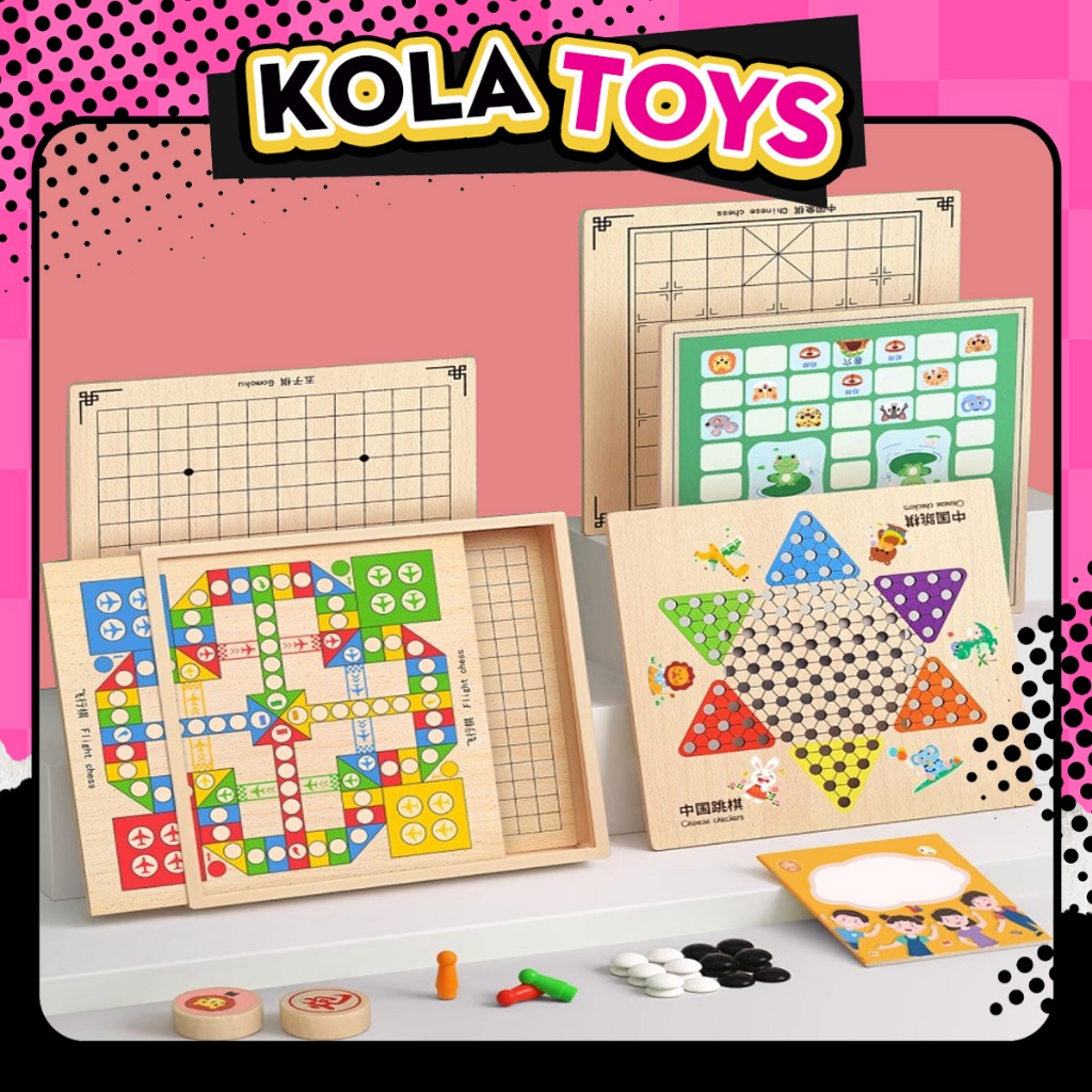 (Quà Tặng Sticker)Bộ cờ đa năng 11 trong 1 gồm cờ tướng cờ vua cờ vây cờ cá nhảy bàn gỗ thông cho bé