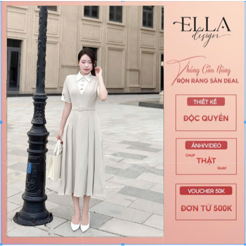 Váy Đầm Thiết Kế Ella Desgin dành cho nữ kiểu dáng maxi phối cổ trắng có may blet liền phù hợp mặc đ