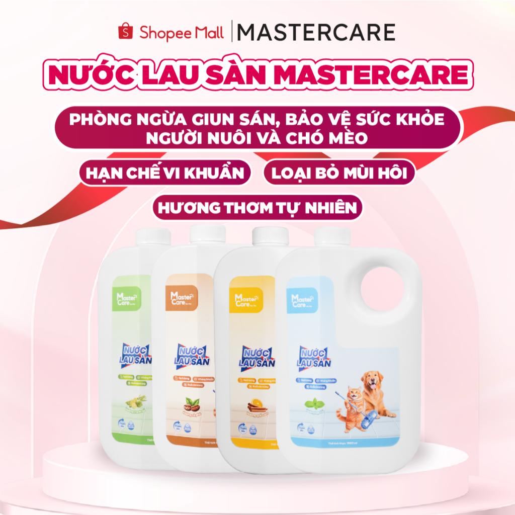 Nước Lau Sàn Phòng Ngừa Lây Nhiễm Giun Sán Sang Người Kháng Khuẩn Khử Mùi Hôi Chó Mèo 1L MasterCare