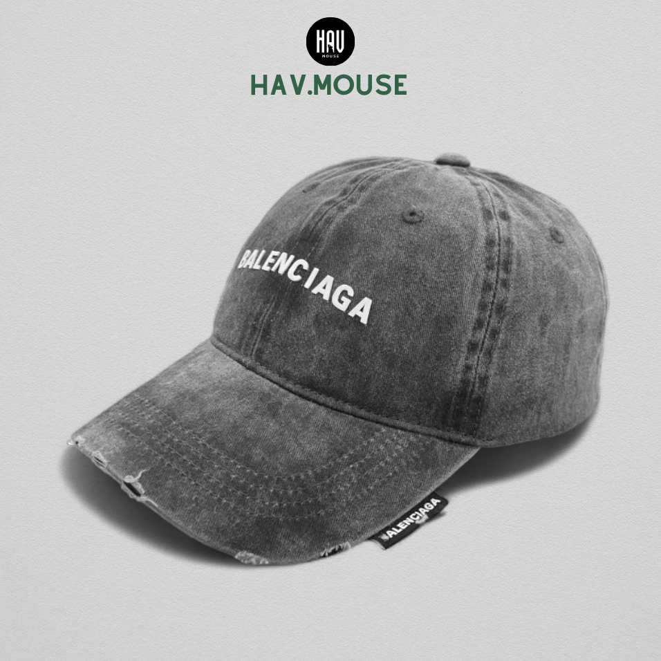 Mũ lưỡi trai nam nữ Balen.ciaga đen xám thiết kế rách lưỡi form mũ mềm hàng xuất dư Hàn Quốc
