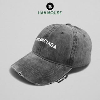 Mũ lưỡi trai nam nữ Balen.ciaga đen xám thiết kế rách lưỡi form mũ mềm hàng xuất dư Hàn Quốc