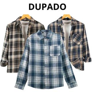  Áo Sơ Mi Flannel Kẻ Caro Dài Tay Nam Nữ DUPADO Chất Liệu Dạ Cotton Cổ Bẻ Màu Đen Xanh Than Kẻ Sọc M07 - Menswear Shirt J 