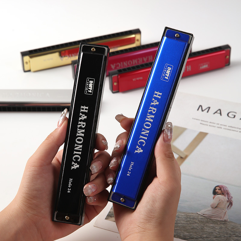 Kèn Harmonica 24 lỗ Tremolo kèm hộp đựng bằng nhựa nhiều màu sắc