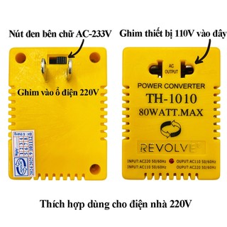Adapter đổi điện 220V <==>110V Revolve TH-1010, 80 Watt