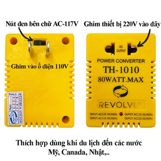 Adapter đổi điện 220V <==>110V Revolve TH-1010, 80 Watt