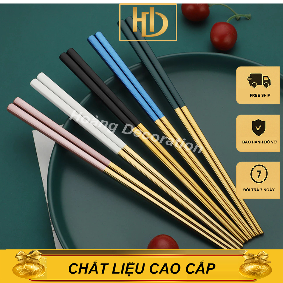 đũa inox chống trơn. Đũa inox 304 mạ vàng đủ màu, sang chảnh cao cấp đầu đũa tiện laser chống trơn.
