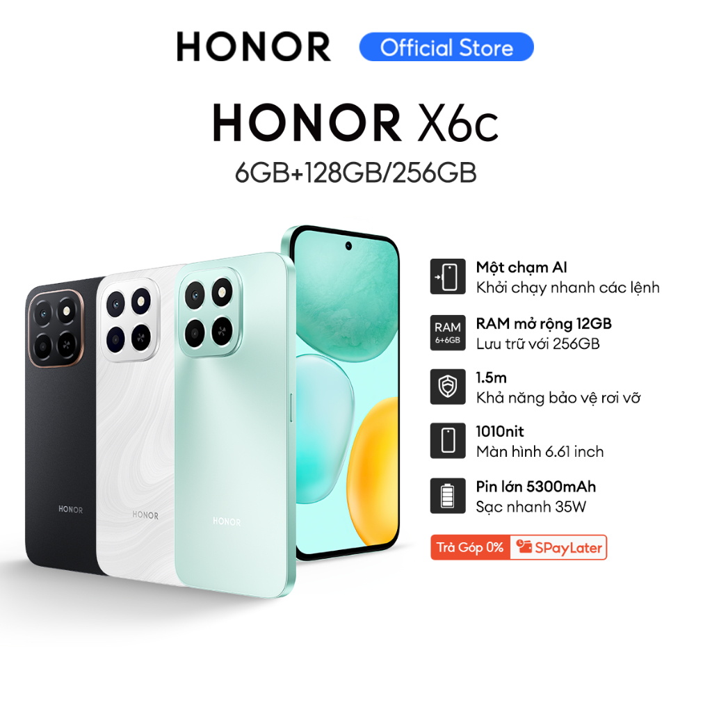 Điện Thoại Di Động Honor X6c 6GB + 128GB/256GB | Pin 5300mAh | Camera 50MP| NFC | Kháng nước IP64 | BH 18 Tháng | BigBuy360 - bigbuy360.vn