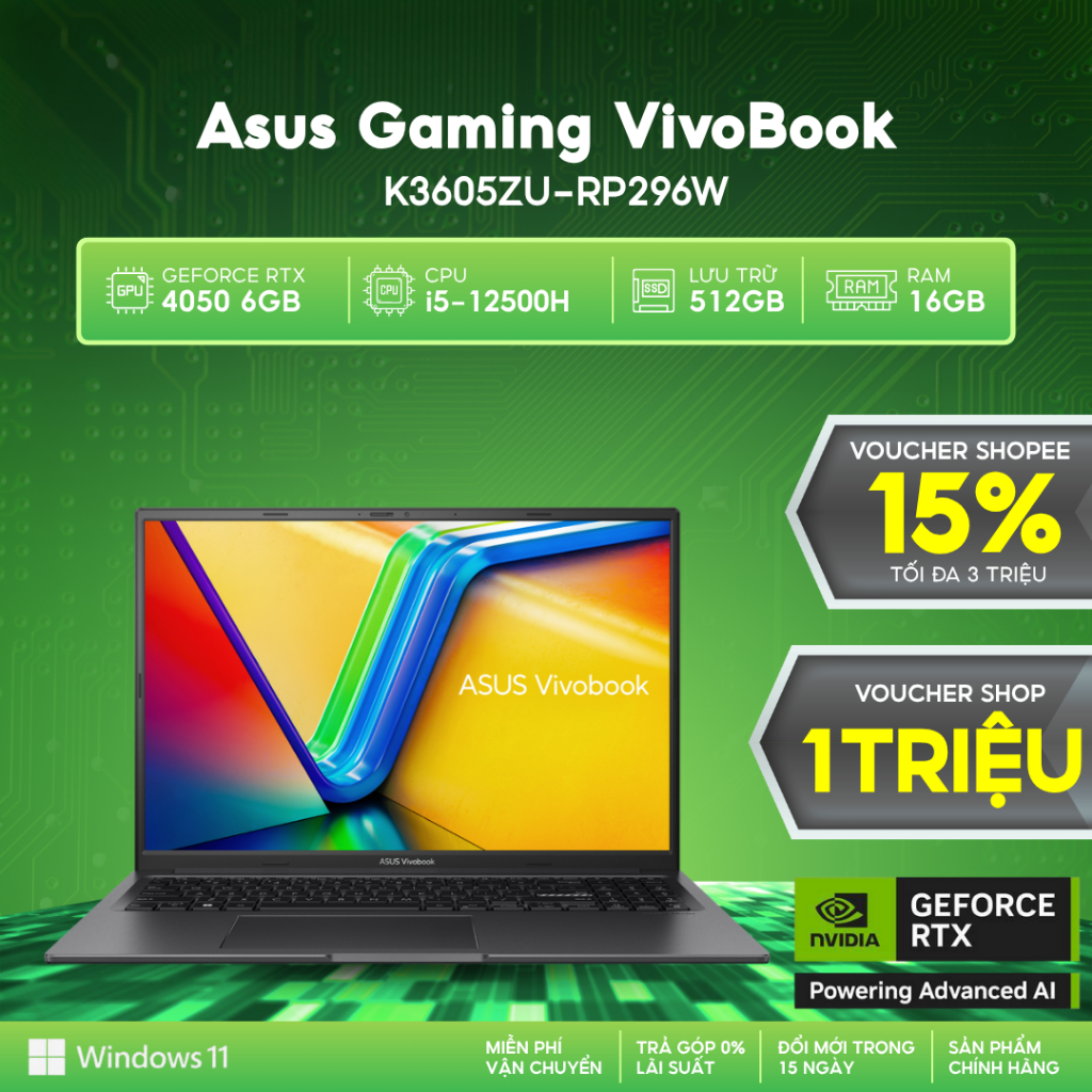Laptop ASUS Gaming VivoBook K3605ZU-RP296W Card đồ họa GeForce RTXTM 4050 6GB