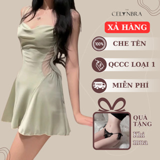 Váy ngủ lụa phối voan kèm mút thắt nơ ngực sexy THE CELYNBRA