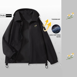  Áo Khoác Gió Nam Nữ Mũ Cao Cấp 2 Lớp PEABOO Mã Doraemon In Hình Chống Nước Chống Nắng Form Rộng Kiểu Dáng Unisex 