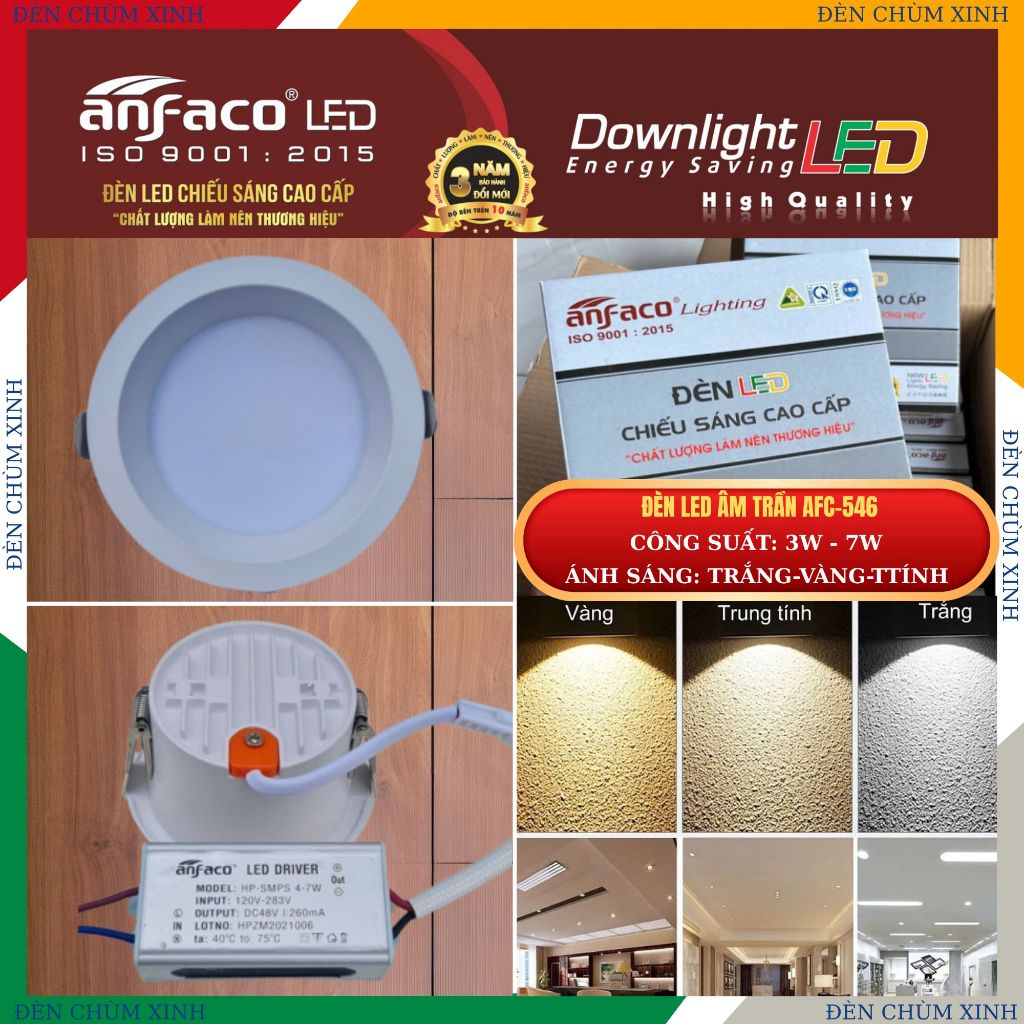 [ ĐÈN CHÙM XINH ] Đèn âm trần, đèn led downlight siêu sáng(0526) AFC-546/3W/7W chính hãng ANFACO