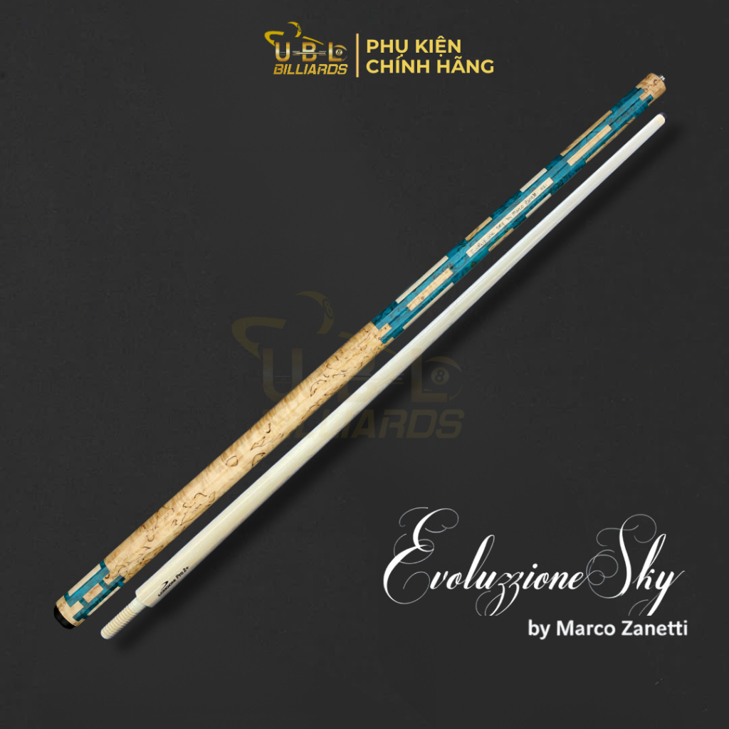Cơ bida líp Longoni Zanetti Evoluzione Sky – 440–460g – Đầu 11.5mm – Dài 143–147cm – Chuẩn thi đấu(T