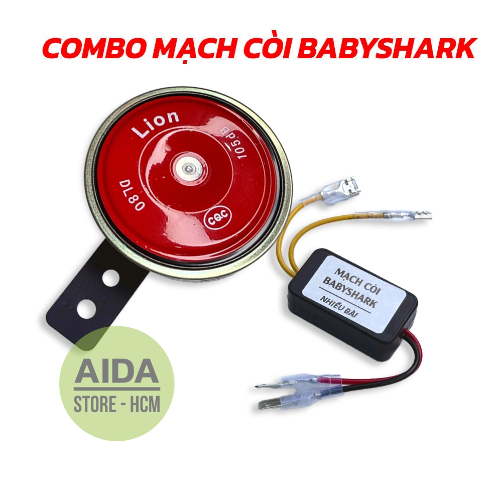 Combo bộ còi + mạch baby shark nhiều bài hát (10 bài) - phụ tùng kèn xe DC12v phụ kiện