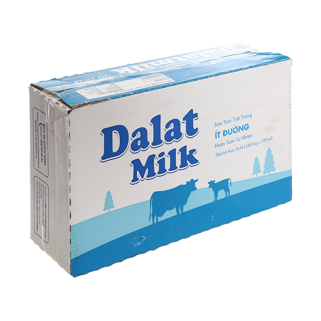 Thùng 48 hộp sữa tươi tiệt trùng Dalat Milk 180ml/110ml (có đường/ít đường/nguyên chất)