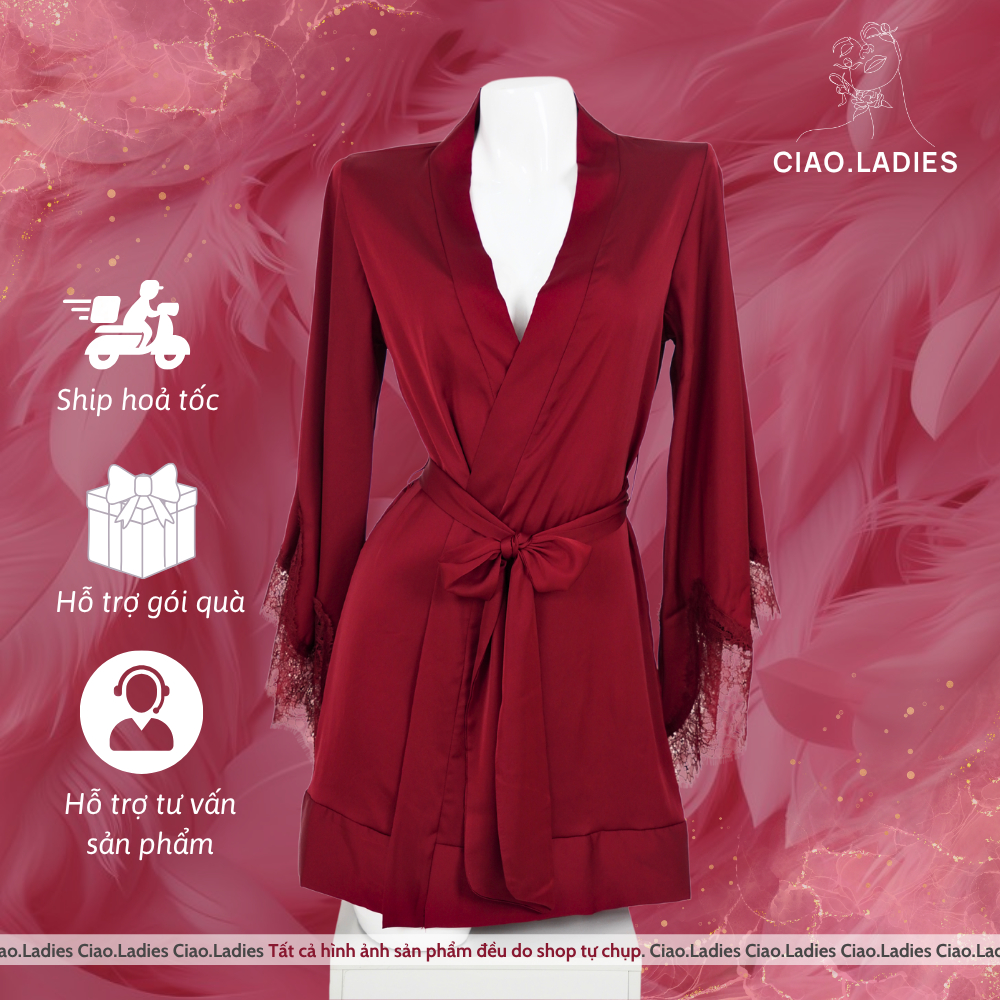 [Hỏa Tốc – Che Tên Bảo Mật] Áo Choàng Ngủ Lụa Cực Xinh Quyến Rũ Áo Choàng Ngủ Tay Phối Ren Cao Cấp T
