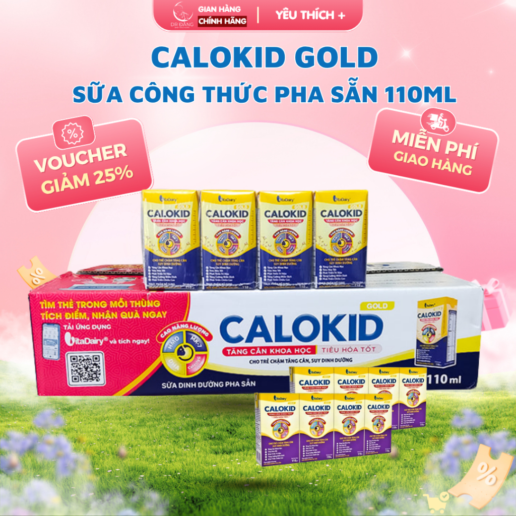 [Bác Sĩ Đăng] Vitadairy Calokid Gold sữa công thức pha sẵn thùng 110ml