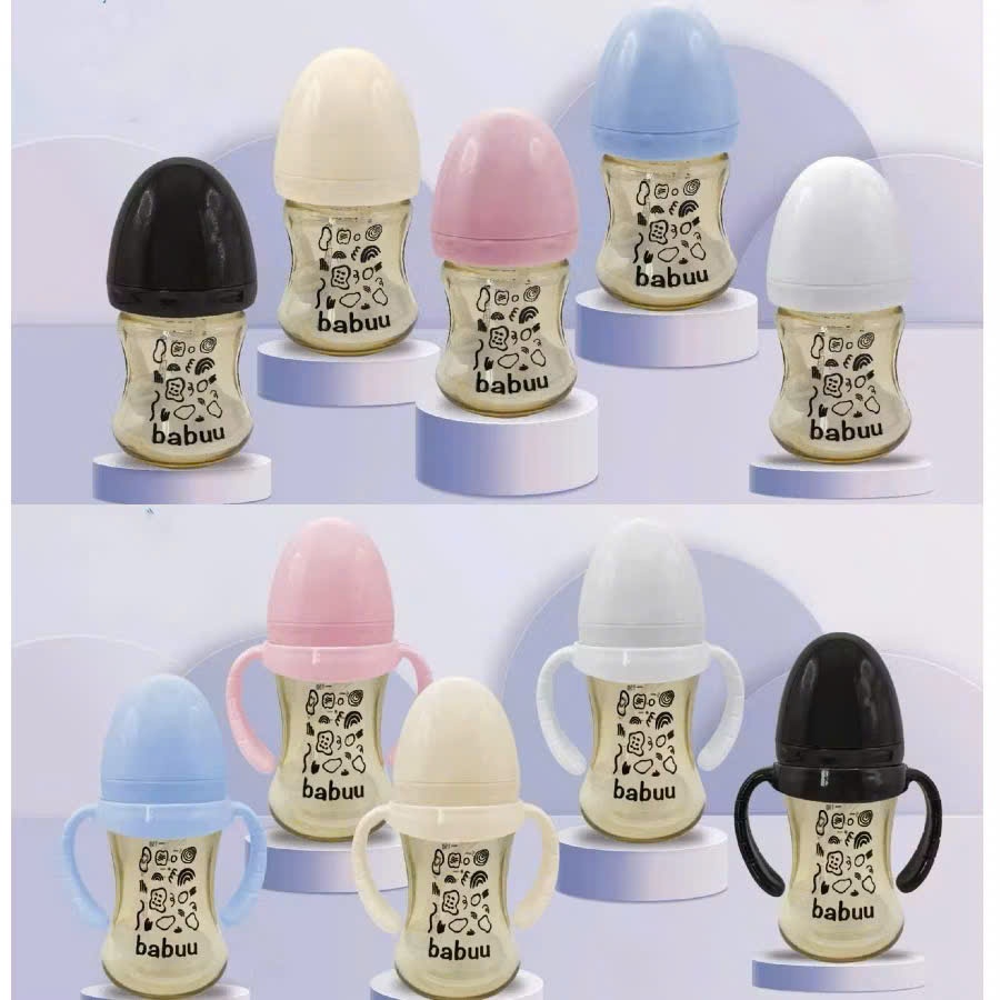 (Tặng Kèm Núm Ti, Ti Giả Bibs) Bình sữa Babuu Baby Cổ rộng Nắp Trứng dung tích 120ml, 180ml, 260ml