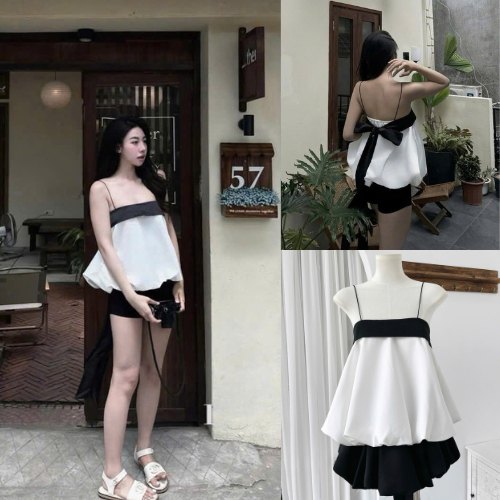 Set áo 2 dây bồng nơ buộc sau xinh xỉu_B1T16