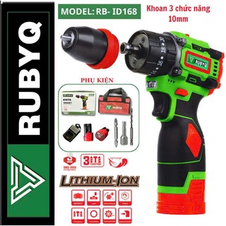  Máy khoan pin RUBYQ 16.8V RB-ID168 Auto lock - Khoan pin không chổi than - Đầu cặp 10mm 2 IN 1 