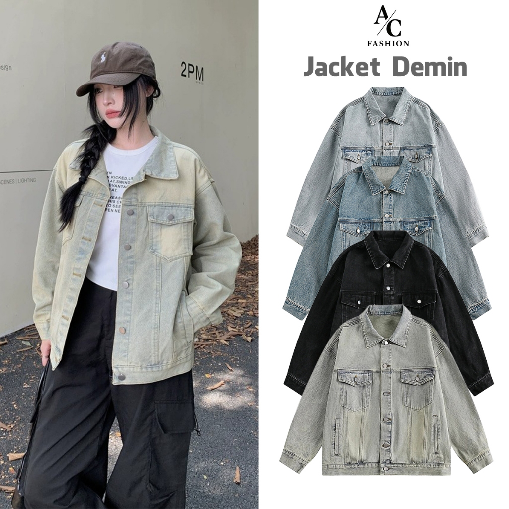 Áo Khoác Jean Nam Nữ Form Rộng Màu Xanh Rêu Avocado, Áo Khoác Jaket Chất Vải Dày Dặn Phong Cách Retr