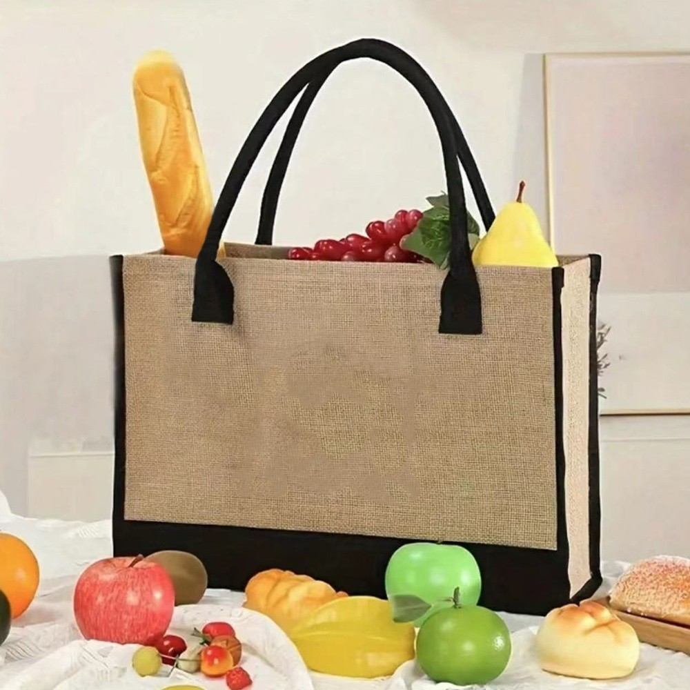 Tote bag linen patchwork tote bag vintage & artistic ladies' handbag  large capacity beach storage b