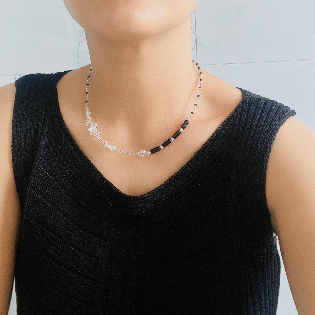 Vòng cổ hạt cườm phối đá C18