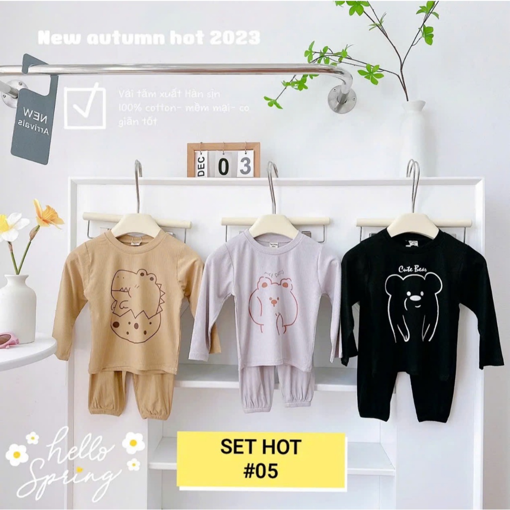 Combo 3 bộ quần áo dài tăm xuất mềm bé trai bé gái mặc thu đông thoả mái size 7kg-17kg ( B1801 )