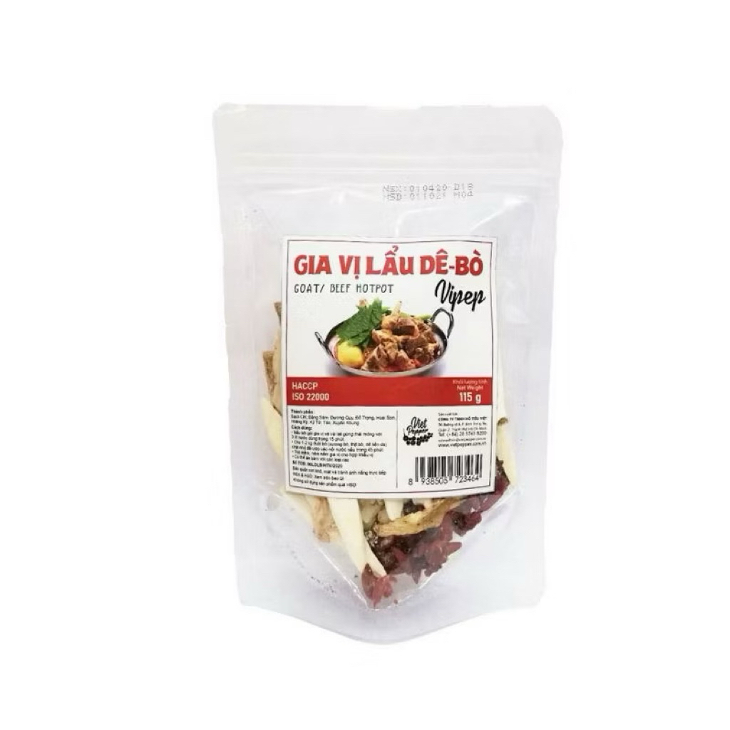 Gia Vị Nấu Lẩu Dê, Lẩu Bò Thơm ngon hiệu Vipep gói 115gram