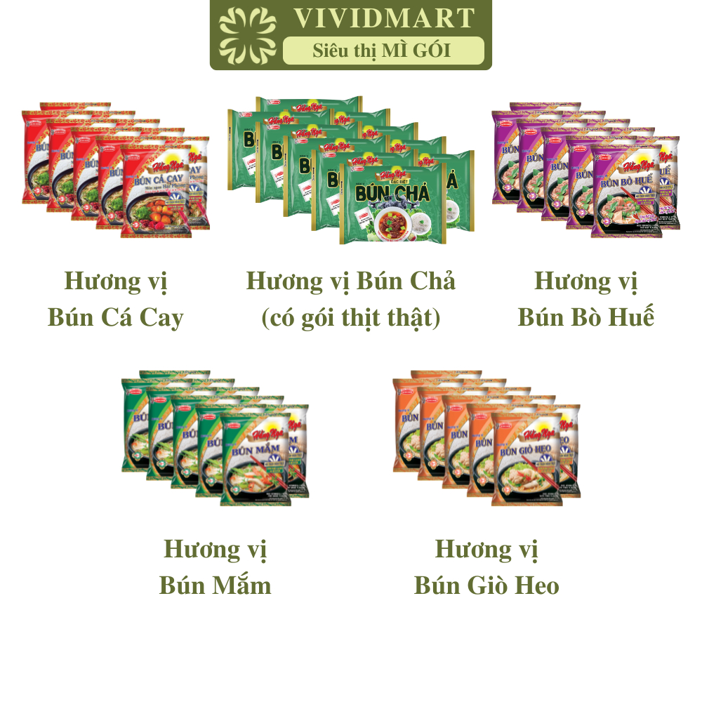 [SET10GÓI]- ACECOOK - Bún Hằng Nga 5 vị: Bún bò huế, Bún giò heo, Bún mắm, Bún cá cay, Bún chả, Bún 